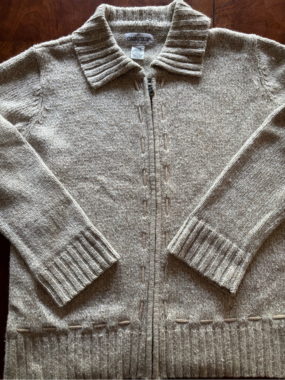 Cabin Creek Women’s Beige Zip-Front Wool Blend Sweater